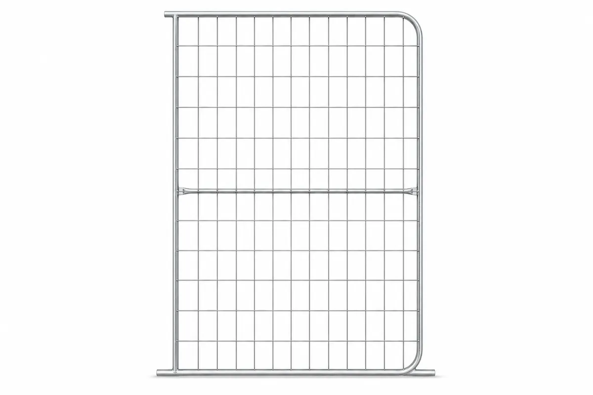 Galvanized temporary construction fence panel on a white background